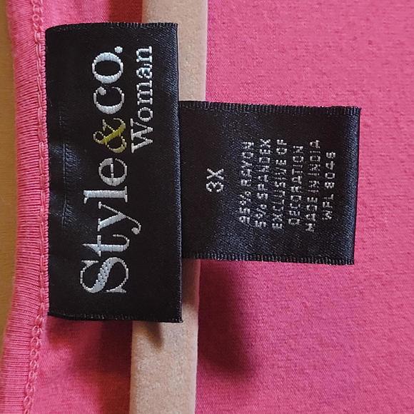 Style & Co Pink Blush Beaded V Neckline Short Sleeve Top Women Plus Size 3X - Picture 3 of 9